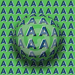 Letters A patterned sphere rolling along the same surface. Abstract vector optical illusion illustration