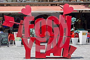 Letters on Plaza Foch in Quito, Ecuador