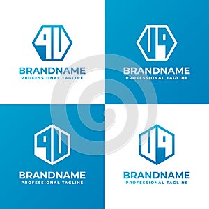 Letters QU or QV and UQ or VQ Hexagon Logo Set, suitable for business with QU, QV, UQ, or VQ initials