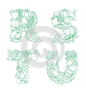 Letters R, S, T, U pattern logo farm fresh fruits and vegetables