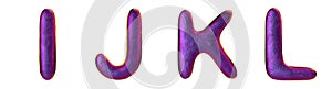 Letters set I, J, K, L made of realistic 3d render natural purple snake skin texture.