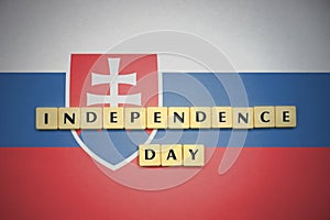 Letters with text independence day on the national flag of slovakia.