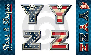 Letters Y and Z. Stylized initials with USA flag elements