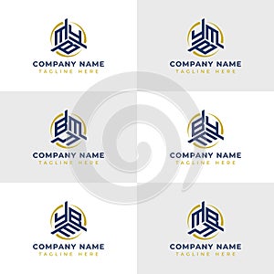 Letters YBM, YMB, BYM, BMY, MYB, MBY Hexagonal Technology Logo Set. Suitable for any business photo