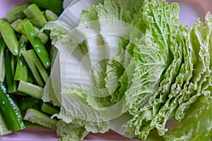 Lettuce and cucumber, side dishes of Korean Barbecue, Korean traditional grilled BBQ food