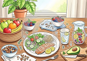 Lettuce, cucumbers, and cherry tomatoes, and a side of quinoa.