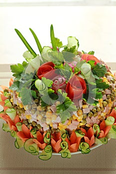 Lettuce is decorated by flowers