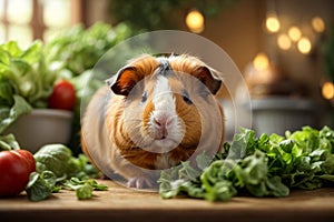 Lettuce Feast: Cute and Charming Guinea Pig\'s Snack Time