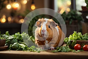 Lettuce Feast: Cute and Charming Guinea Pig\'s Snack Time