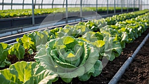 lettuce growing in a greenhouse plantation harvest cultivate Iceberg agricultural plant