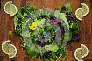 Lettuce heart with flower lettuce on wooden background