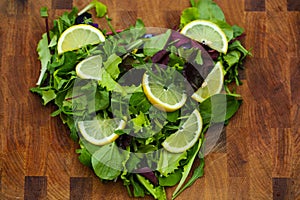 Lettuce heart with flower lettuce on wooden background