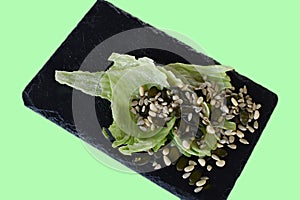 lettuce leaves and sunflower seeds, pumpkin and pine nuts