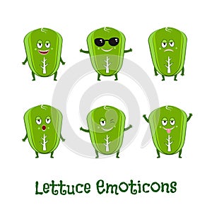 Lettuce smiles. Cute cartoon emoticons. Emoji icons
