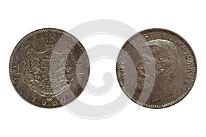 1 Leu 1900 Carol I. Coin of Romania. Obverse Left portrait of Carol I. Reverse photo