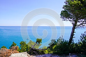 Leucate coast in south sea mediterranean horizon Pyrenees Orientales in Languedoc-Roussillon France