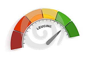 Leucine level scale. Concept of medicine and pharmacy. 3D render