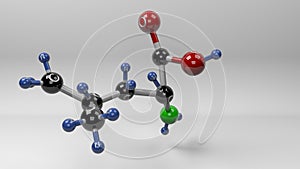 Leucine molecule 3D illustration.