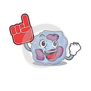 Leukocyte cell mascot cartoon style holding a Foam finger