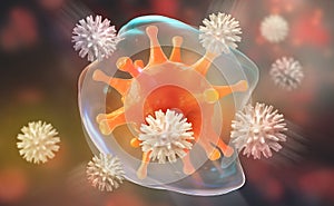 Leukocytes attack the virus. Immunity of the body. 3D illustration on medical research photo