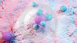 Leukocytes attacking a cancer cell