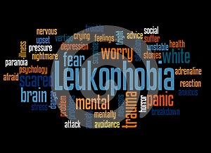 Leukophobia fear of the color white word cloud concept 3