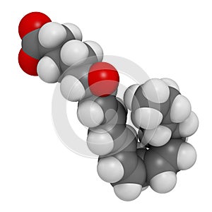leukotriene A4 (LTA4) molecule. 3D rendering. Atoms are represented as spheres with conventional color coding: hydrogen (white),