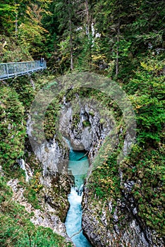 Leutaschklamm - wild gorge with river in the alps of Germany