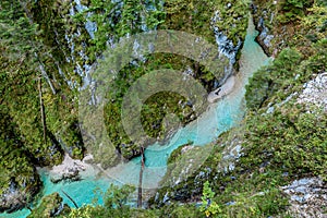 Leutaschklamm - wild gorge with river in the alps of Germany