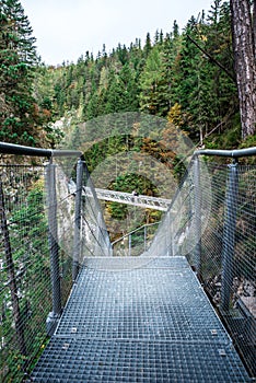 Leutaschklamm - wild gorge with river in the alps of Germany