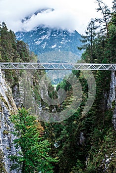 Leutaschklamm - wild gorge with river in the alps of Germany