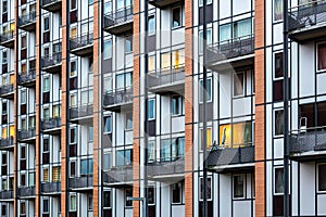 Leuven: Detail of windows and balconies at a social housing skyscraper