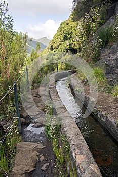 Levada das 25 fontes, touristic hiking trail, Rabacal, Madeira island, Portugal