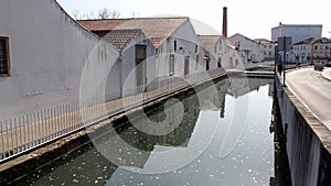 Levada de Tomar, canal and former industrial complex, currently a cultural center, Tomar, Portugal