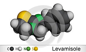 Levamisole molecule. It is antihelminthic drug for the treatment of parasitic, viral, bacterial infections. Molecular photo
