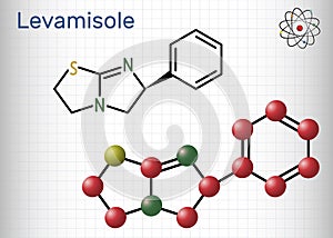 Levamisole molecule. It is antihelminthic drug for the treatment of parasitic, viral, bacterial infections. Structural photo