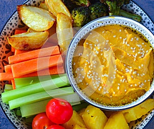 Levantine platter bowl served with salad, hummus and grilled veggies