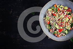 Levantine vegetarian salad with parsley, mint, bulgur, tomato.