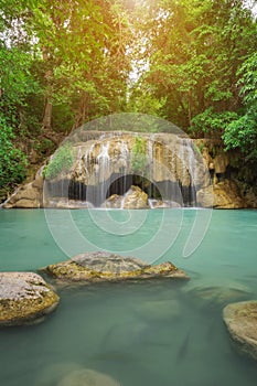 Level 2 of Erawan Waterfall in Kanchanaburi, Thailand