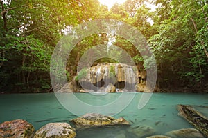 Level 2 of Erawan Waterfall in Kanchanaburi, Thailand