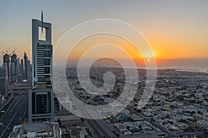 Level 43 Sky Lounge and the city during the sunset in Dubai, United Arab Emirates