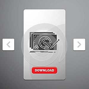 Level, design, new, complete, game Glyph Icon in Carousal Pagination Slider Design & Red Download Button