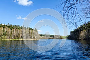 Level of the lake under blue sky