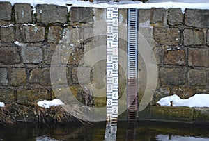 Level measuring device on the creek and river. during floods, it determines decreases and increases in the levels of meteorologica