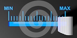 Level selector on a black control panel - 3D rendering