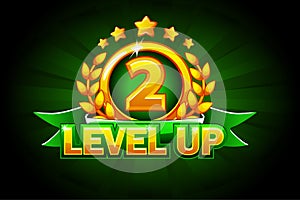 Level UP banner with green ribbon and text. Vector illustration for casino, slots, roulette and game UI