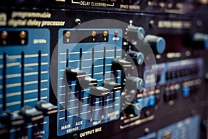 Levels on professional electronic equalizer audio equipment