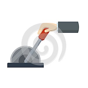 Lever to increase speed of mechanism. man palm switches control of car. Automatic technology. Cartoon flat illustration