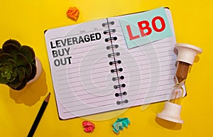 Leveraged Buyout LBO is shown on the business photo using the text