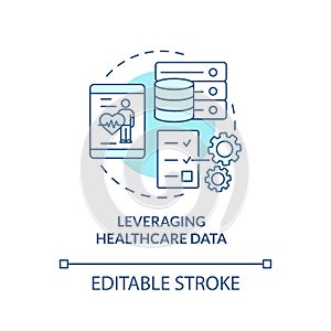 Leveraging healthcare data turquoise concept icon